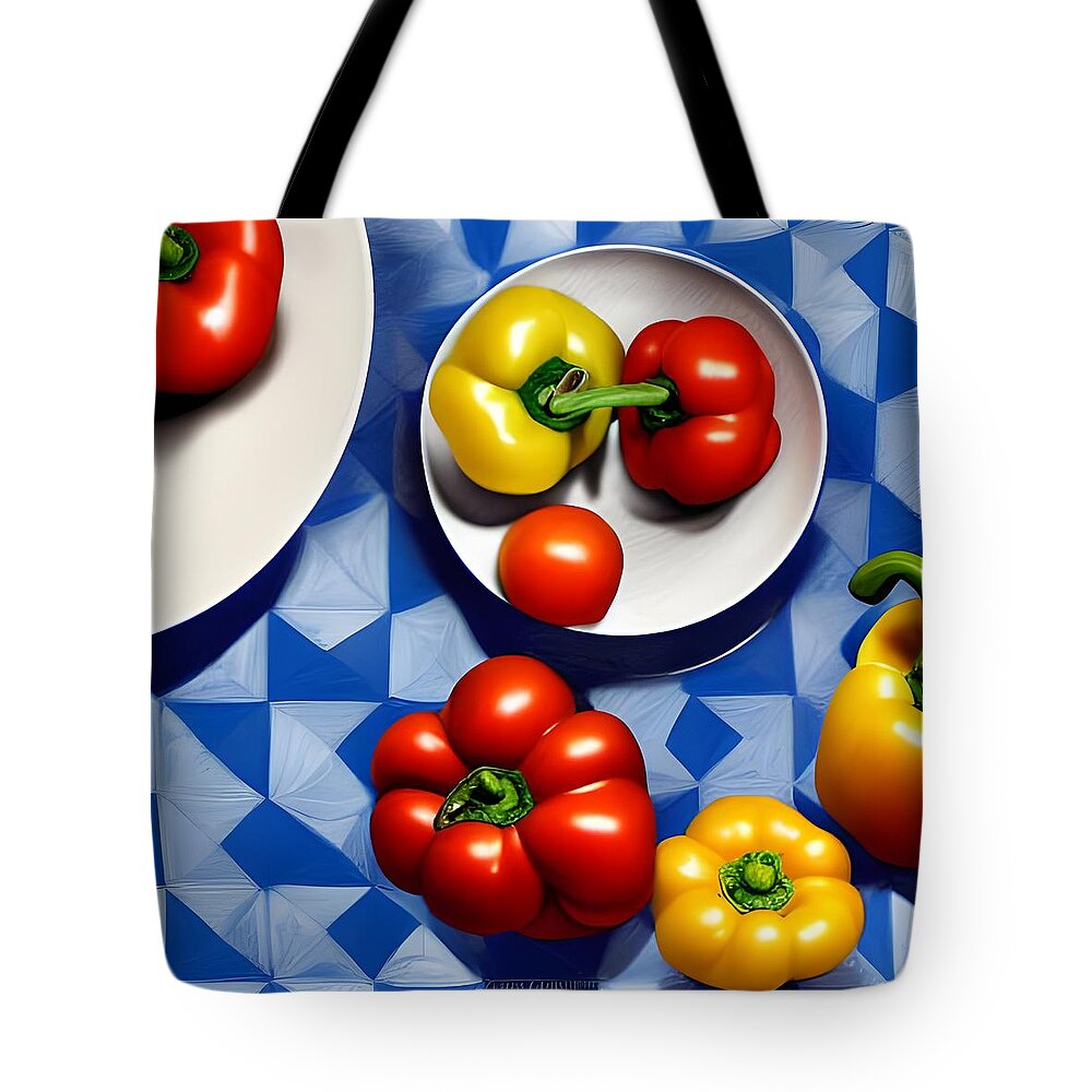 Fruit Tote Bag featuring the digital art Tomatoes and Peppers by Katrina Gunn