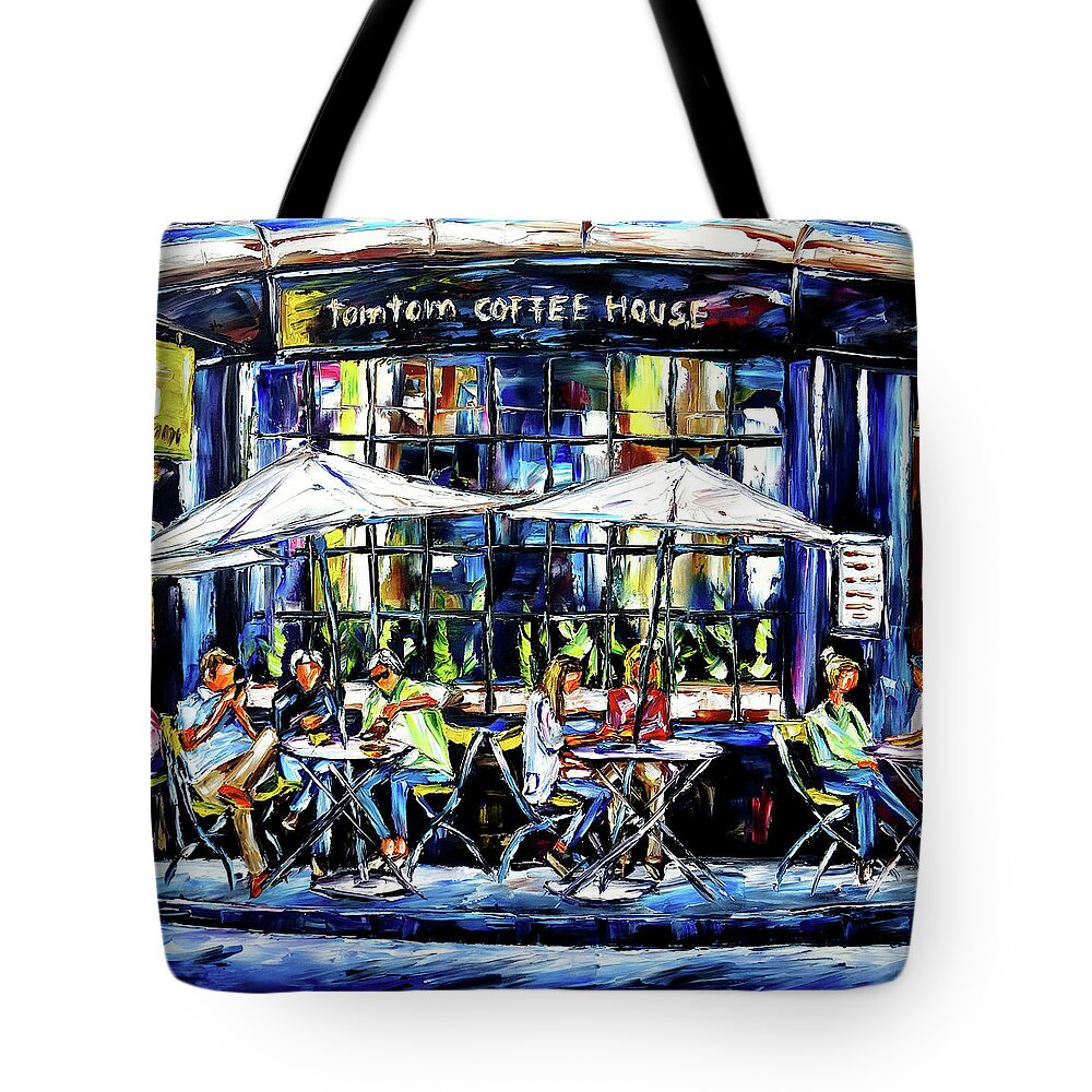 London Cafe Tote Bag featuring the painting Tomtom Coffee House, London by Mirek Kuzniar