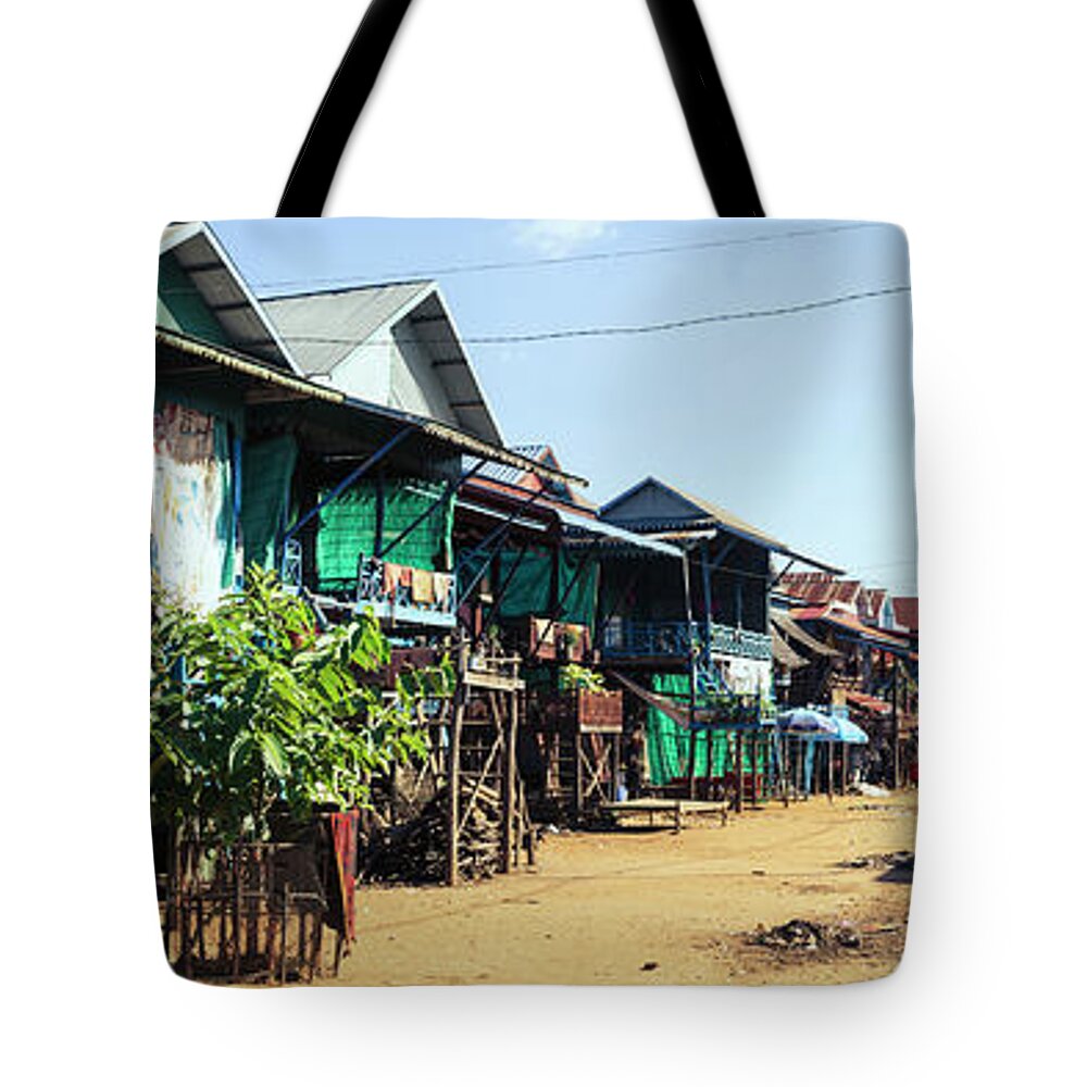 Panoramic Tote Bag featuring the photograph Tonlesap lake cambodia floating village chong khneas by Sonny Ryse