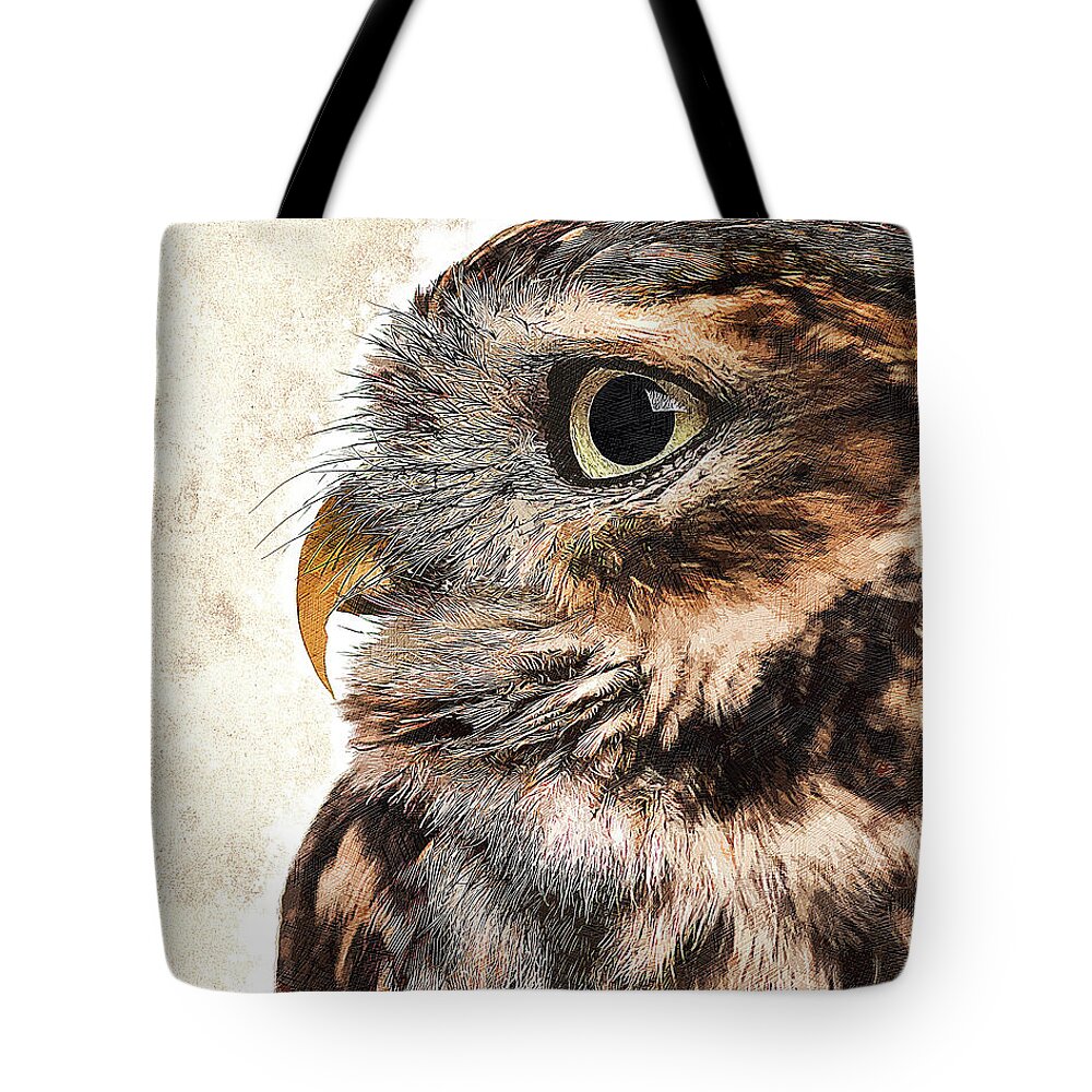 Owl Tote Bag featuring the painting Too much cuteness - Little Owl, Athene noctua by Custom Pet Portrait Art Studio