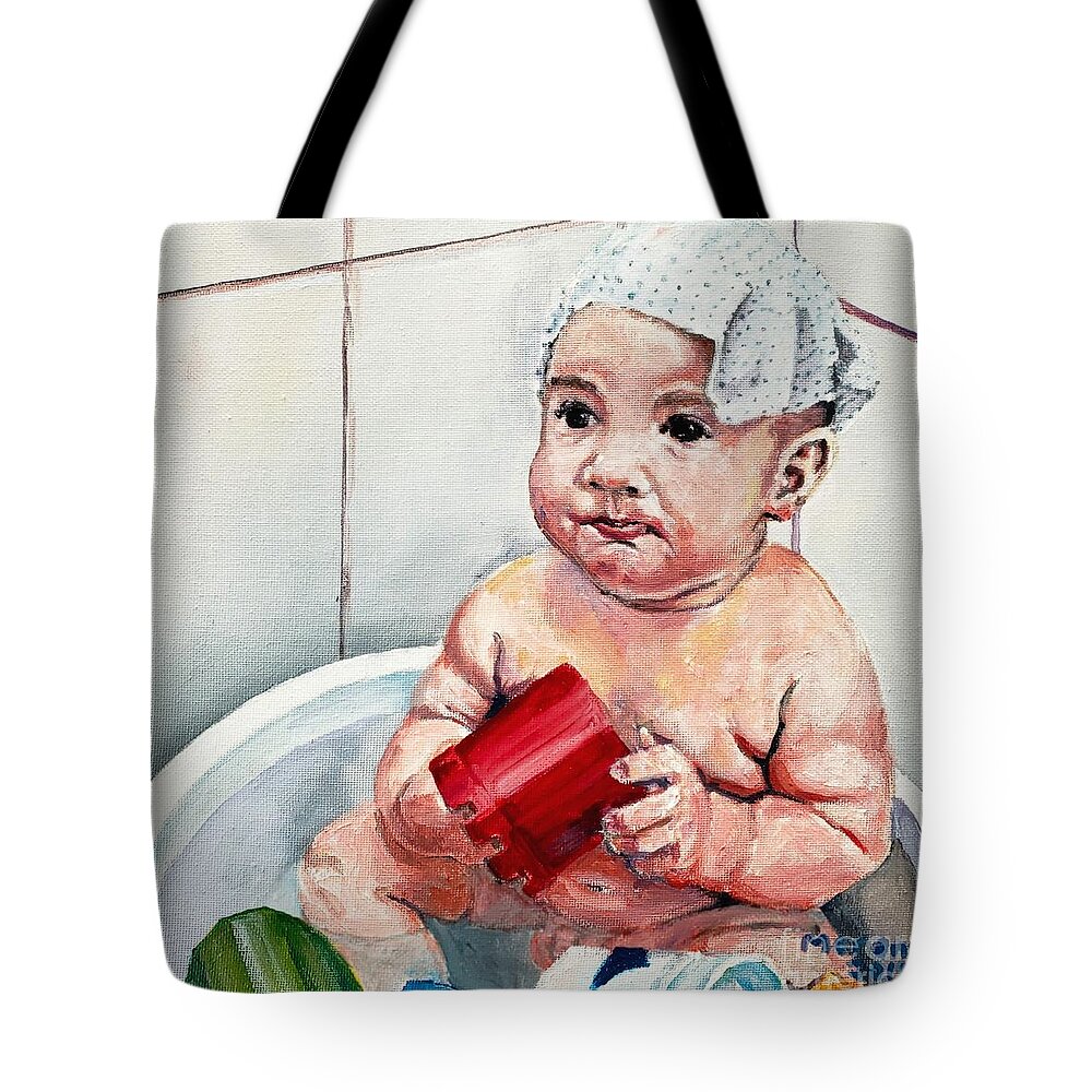 Tub Tote Bag featuring the painting Too Small Tub by Merana Cadorette