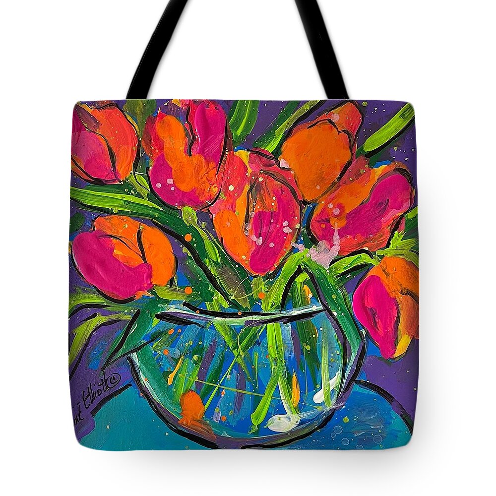 Tulips Tote Bag featuring the painting Too True Tulips by Elaine Elliott