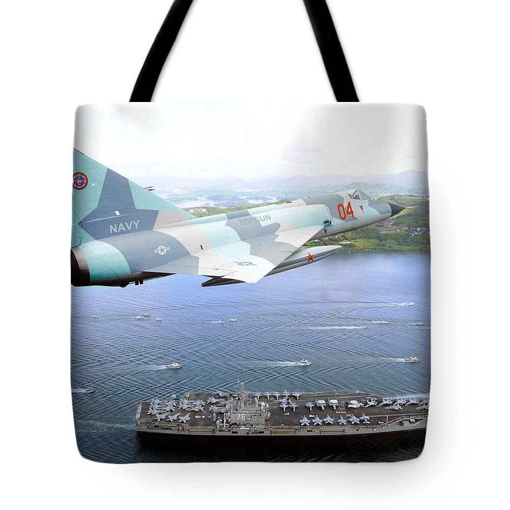 Delta Dart Tote Bag featuring the digital art Top Gun Convair F-106N by Custom Aviation Art