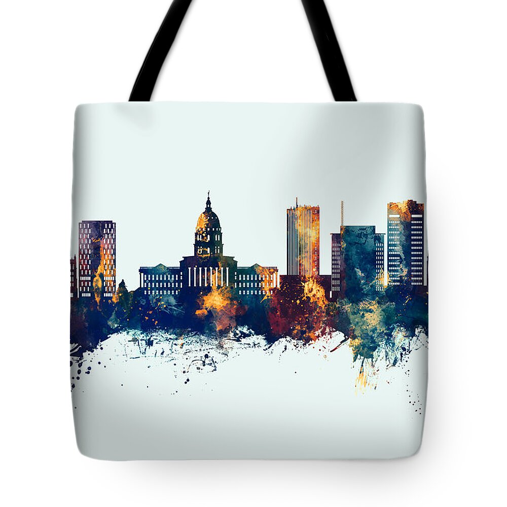 Topeka Tote Bag featuring the digital art Topeka Wyoming Skyline #37 by Michael Tompsett