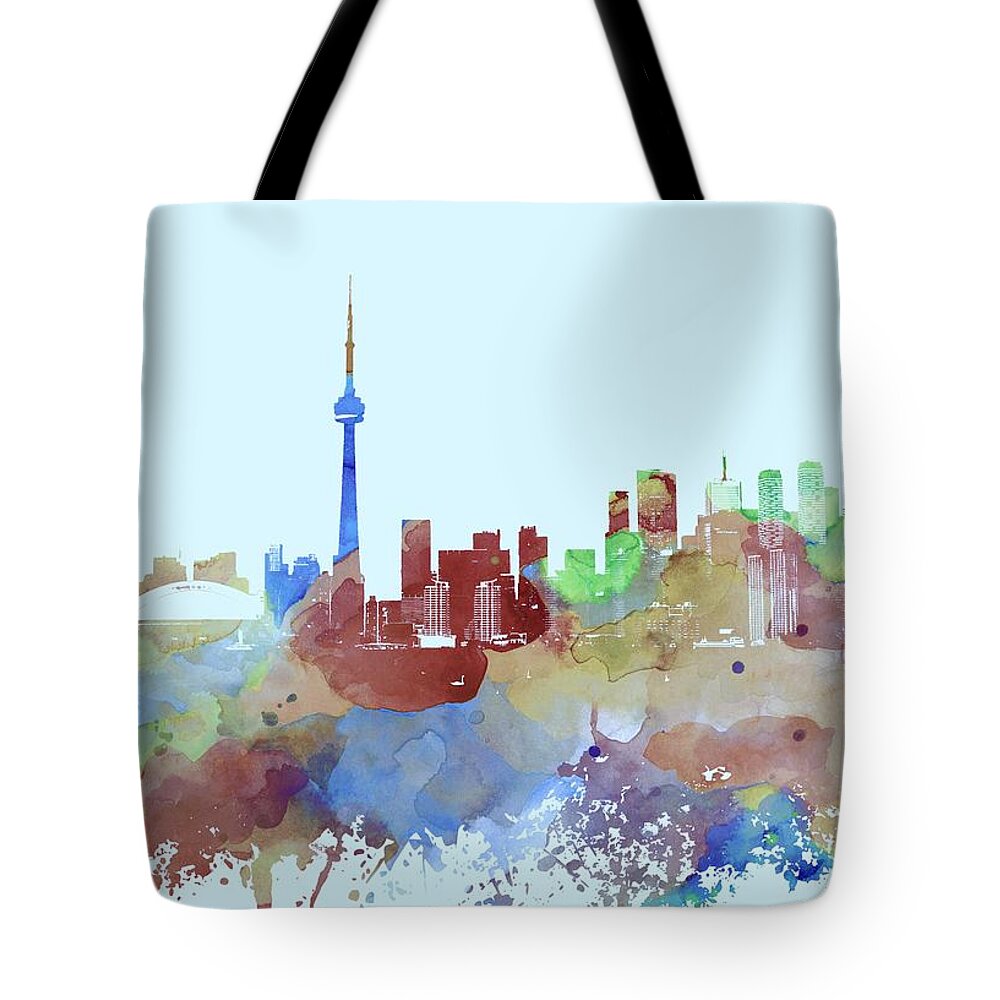 Toronto Tote Bag featuring the mixed media Toronto Ontario Canada multicolor skyline Design 249 by Lucie Dumas