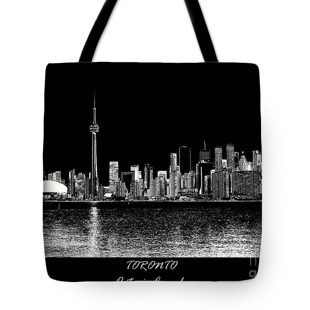 Toronto Tote Bag featuring the digital art Toronto Ontario Canada Black and White Skyline Photo 188 by Lucie Dumas