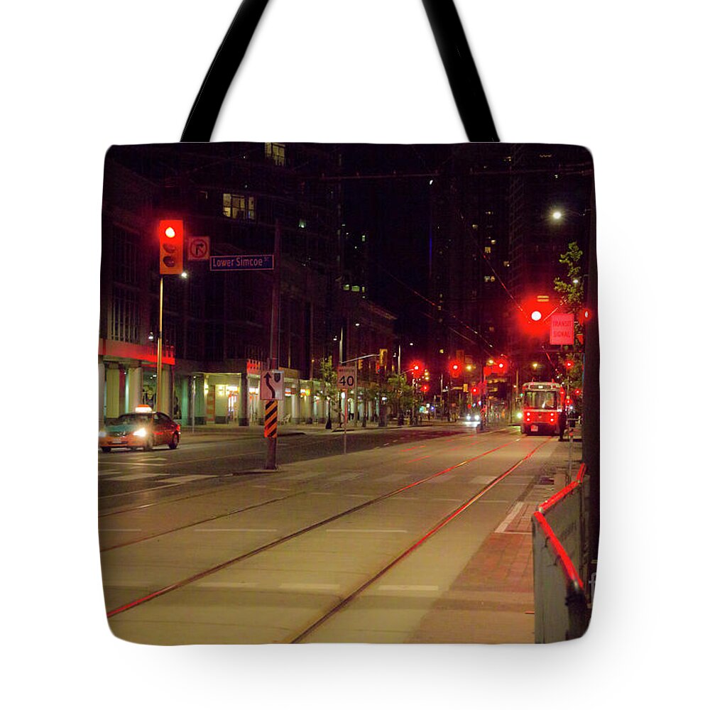 Canada Tote Bag featuring the photograph Toronto streets at night by Agnes Caruso
