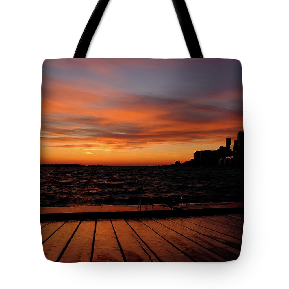 Toronto Tote Bag featuring the photograph Toronto Sunset With Boardwalk by Kreddible Trout