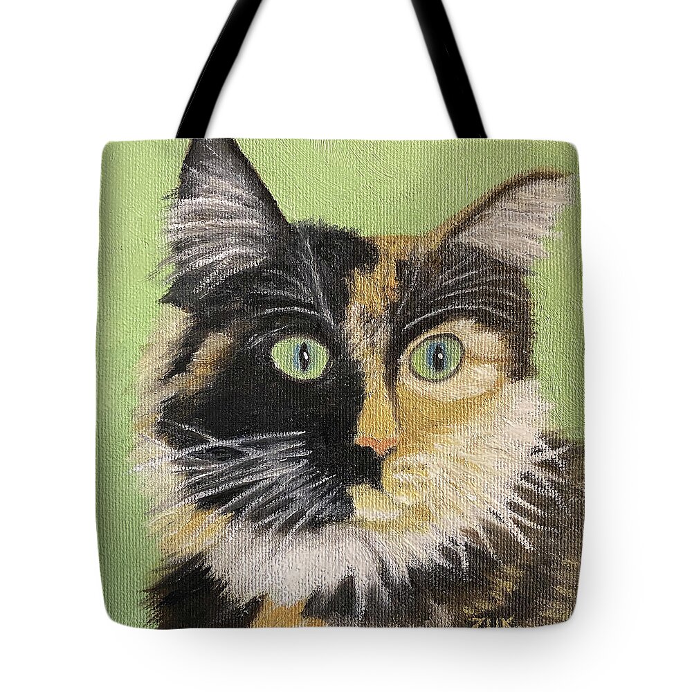 Cat Tote Bag featuring the painting Tortoiseshell Cat Face by Karen Zuk Rosenblatt