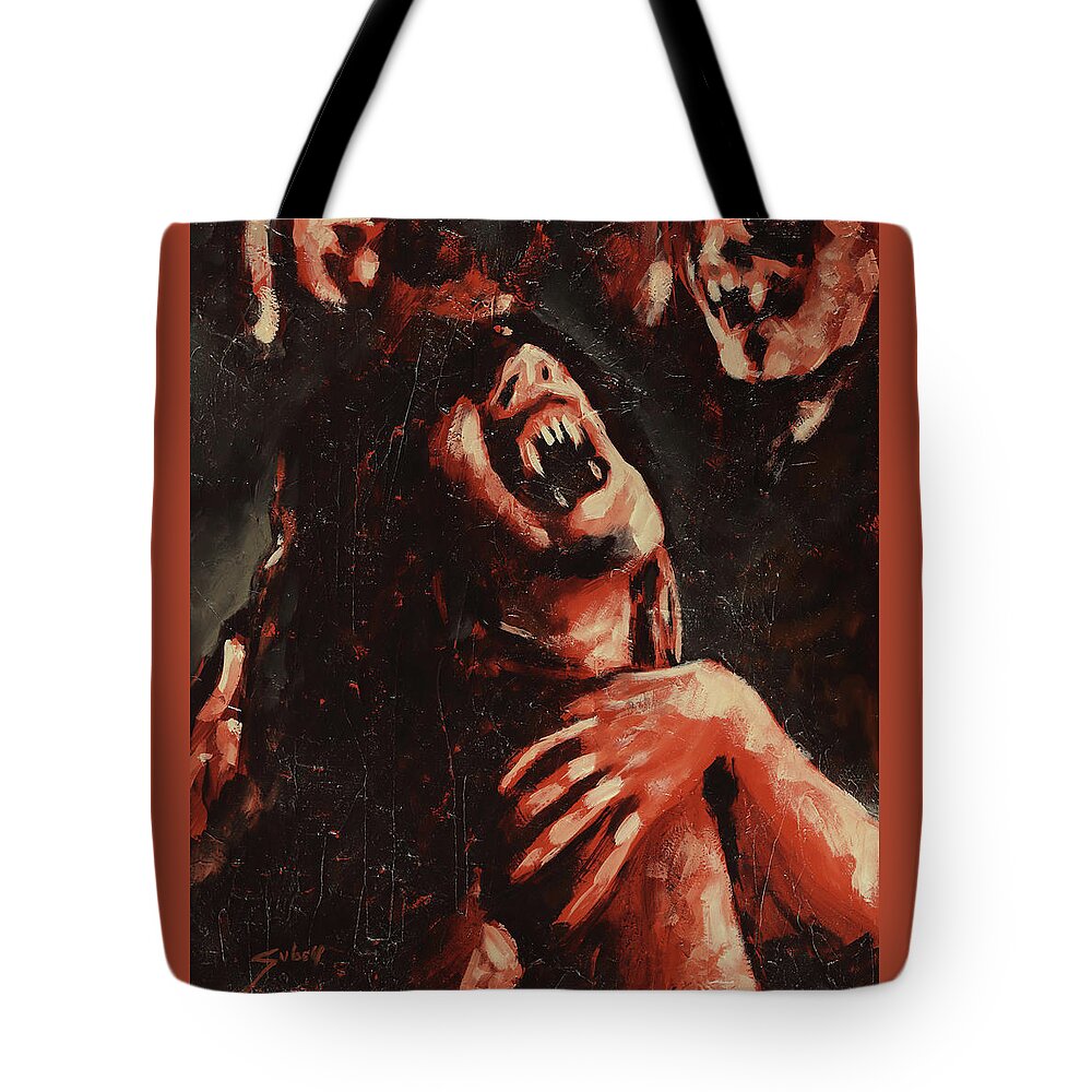 Vampire Tote Bag featuring the painting Tortured Souls by Sv Bell