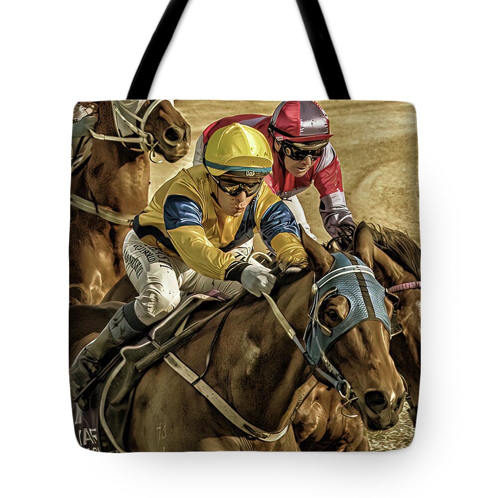 Jockeys Tote Bag featuring the photograph Total concentration by Johannes Brienesse