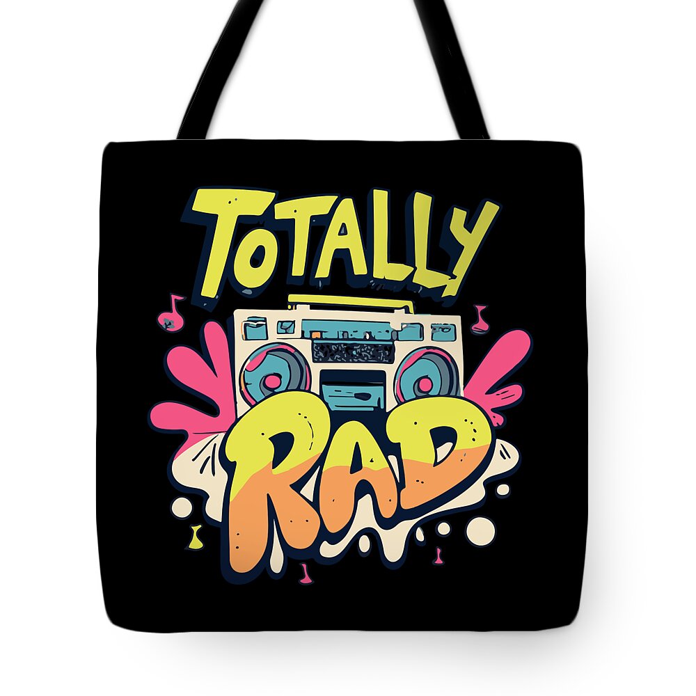 80s Tote Bag featuring the digital art Totally Rad Retro 80s Boombox by Flippin Sweet Gear