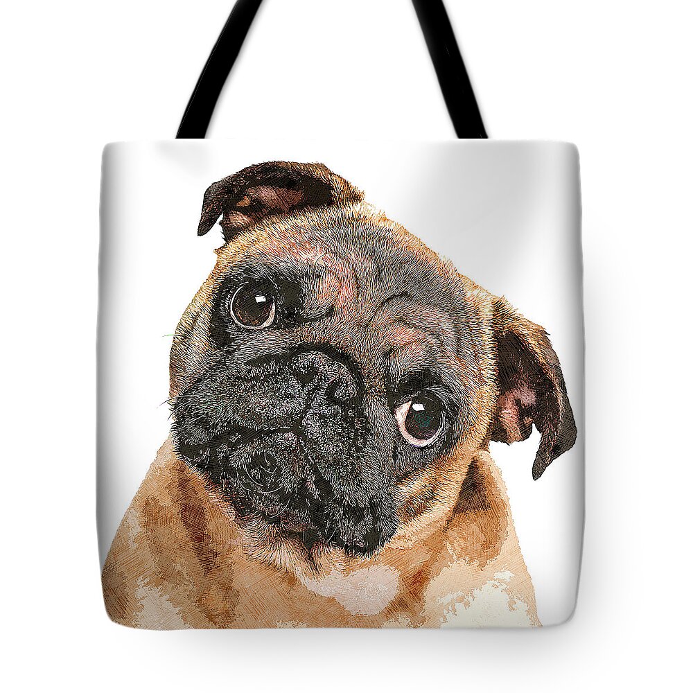 Pug Tote Bag featuring the painting Totes Adore, Young Pug Dog by Custom Pet Portrait Art Studio