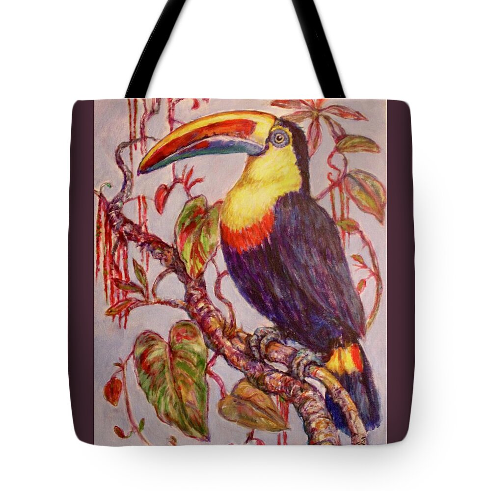 Tropical Bird. Parrot Tote Bag featuring the painting Toucan by Veronica Cassell vaz