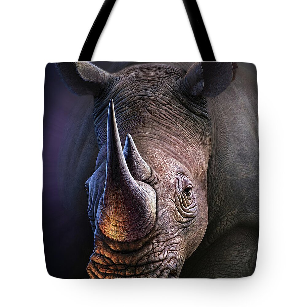 Rhino Tote Bag featuring the digital art Tough Customer by Jerry LoFaro