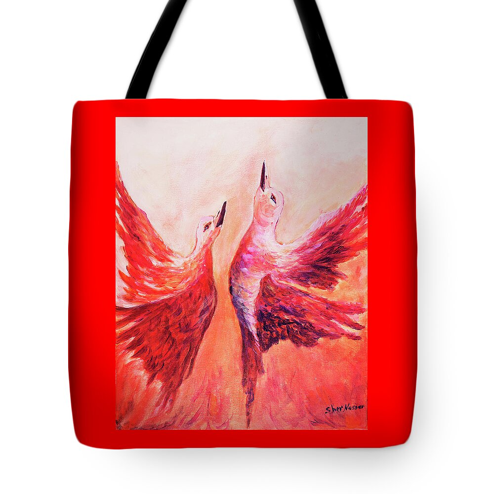 Art - Acrylic Tote Bag featuring the painting Towards Heaven Canadian Geese by Sher Nasser