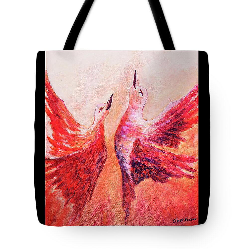Sher Nasser Artist Tote Bag featuring the painting Towards Heaven Canadian Geese by Sher Nasser Artist