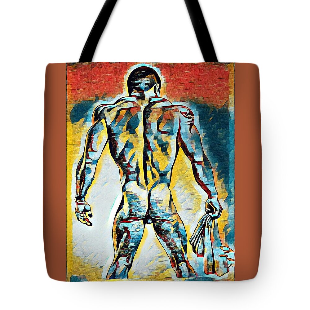 Body Builder Tote Bag featuring the digital art TOWEL DRY - digital by Mike Gonzalez