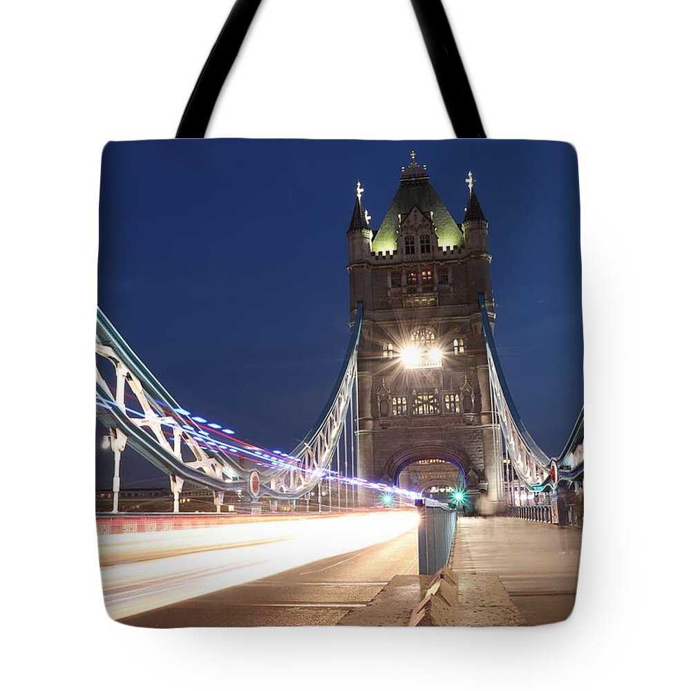 Sky Tote Bag featuring the photograph Tower bridge in midnight by Vaclav Sonnek