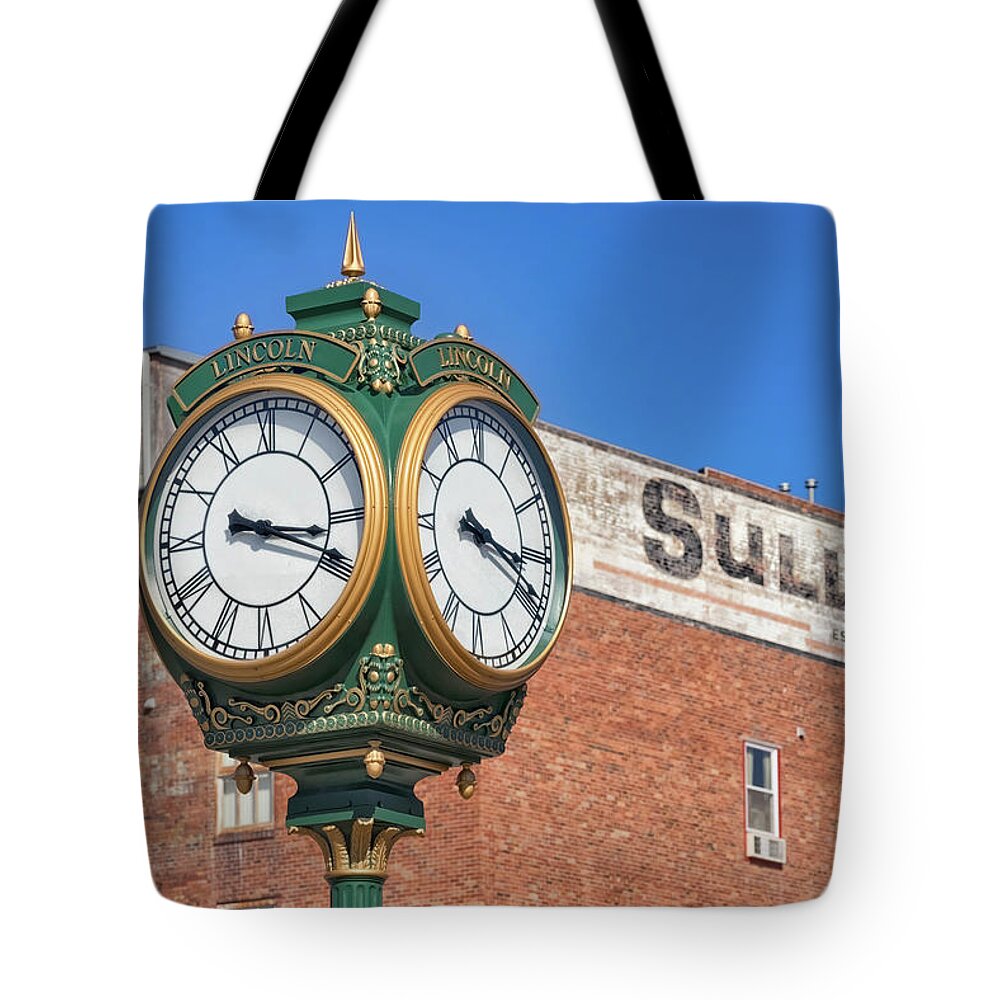 Antique Tote Bag featuring the photograph Town Clock Lincoln Nebraska by Jerry Fornarotto