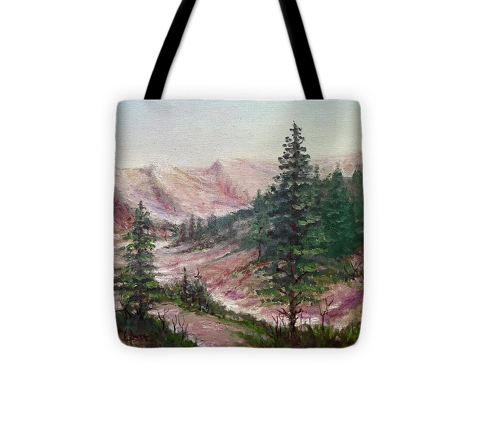 Land Scape Tote Bag featuring the painting Trace of snow  by Laila Awad Jamaleldin