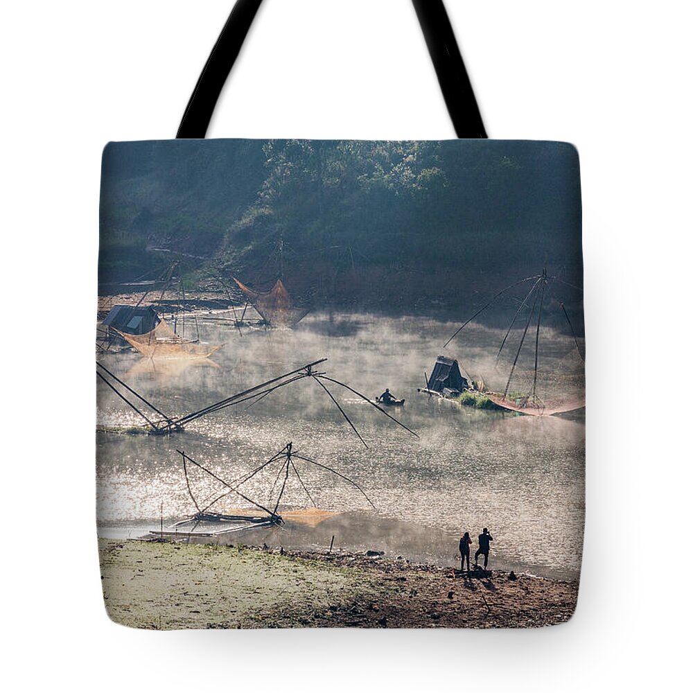 Awesome Tote Bag featuring the photograph Traditional fishing farm by Khanh Bui Phu