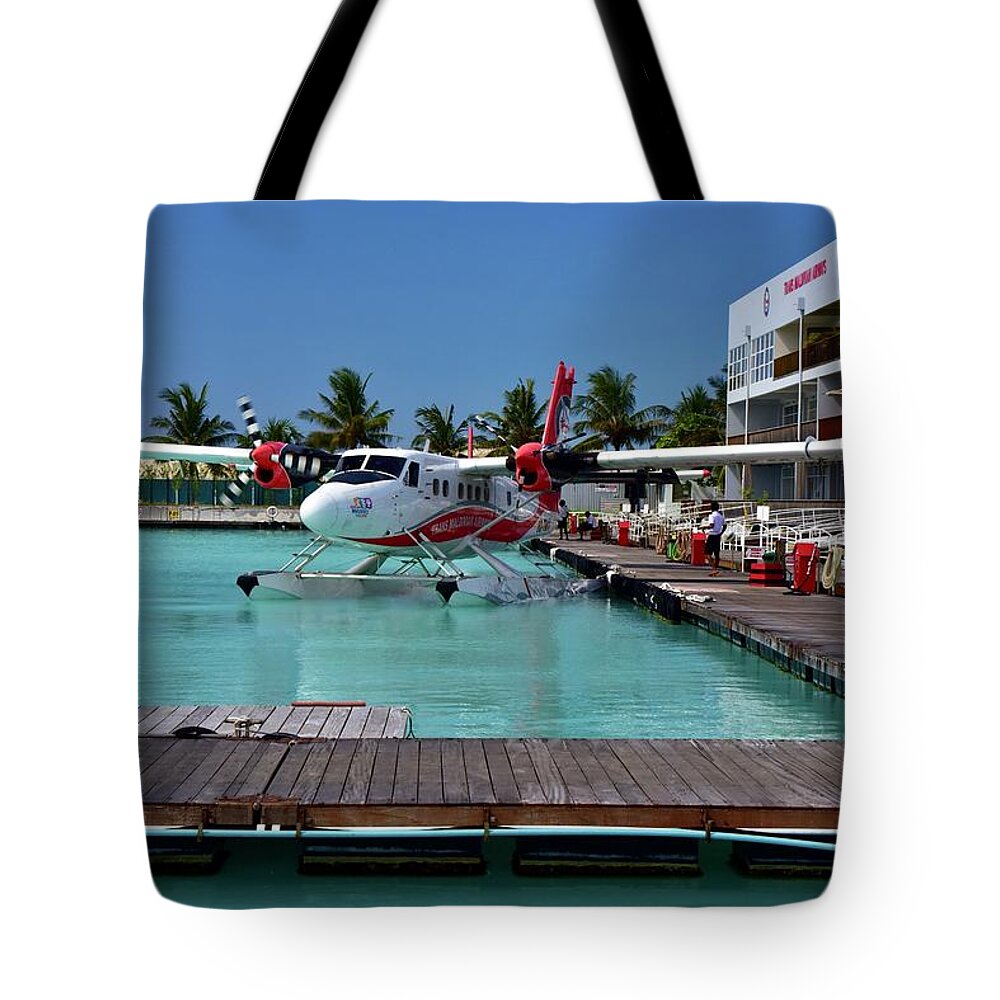 Maldives Tote Bag featuring the photograph Trans Madivian Airways Airport by Neil R Finlay