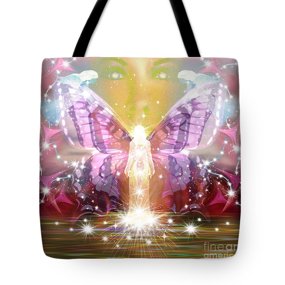 Transformation Tote Bag featuring the mixed media Transfiguration by Diamante Lavendar