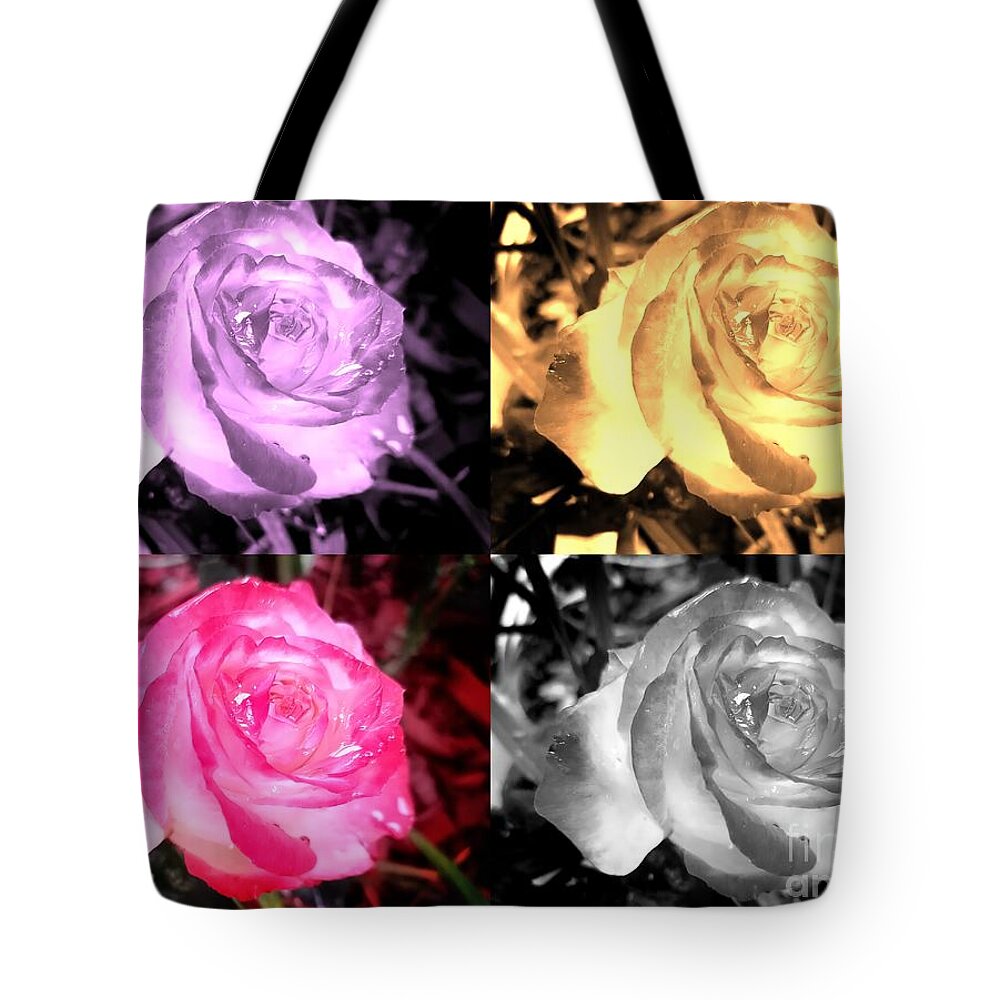 Rose Tote Bag featuring the photograph Transformation Of A Rose In Warhol style by Leonida Arte