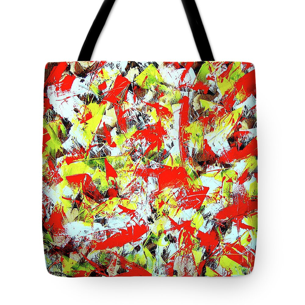 Yellow Tote Bag featuring the painting Transitions with Yellow Brown and Red by Dean Triolo