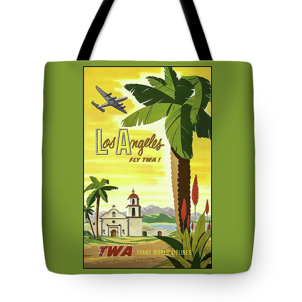 Los Angeles Tote Bag featuring the photograph Travel Los Angeles California TWA Vintage Poster by Carol Japp