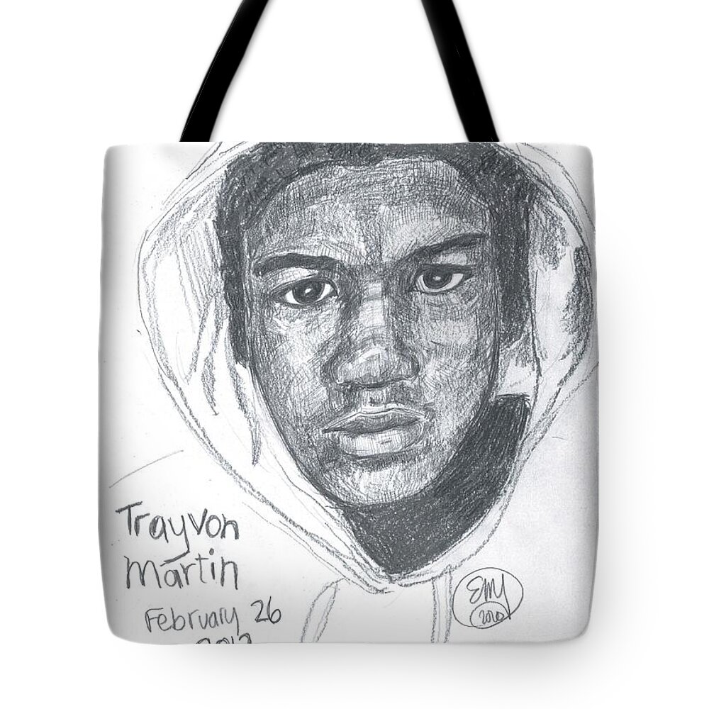 Trayvon Martin Tote Bag featuring the drawing Travyon Martin by Eileen Backman