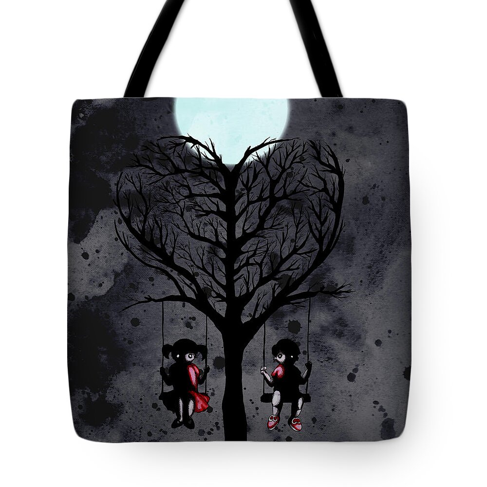 Creepy Tote Bag featuring the drawing Tree Kids by Ludwig Van Bacon