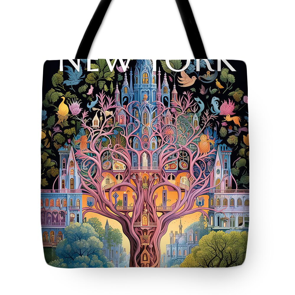 New Yorker Magazine Tote Bag featuring the painting Tree of Dreams by Land of Dreams