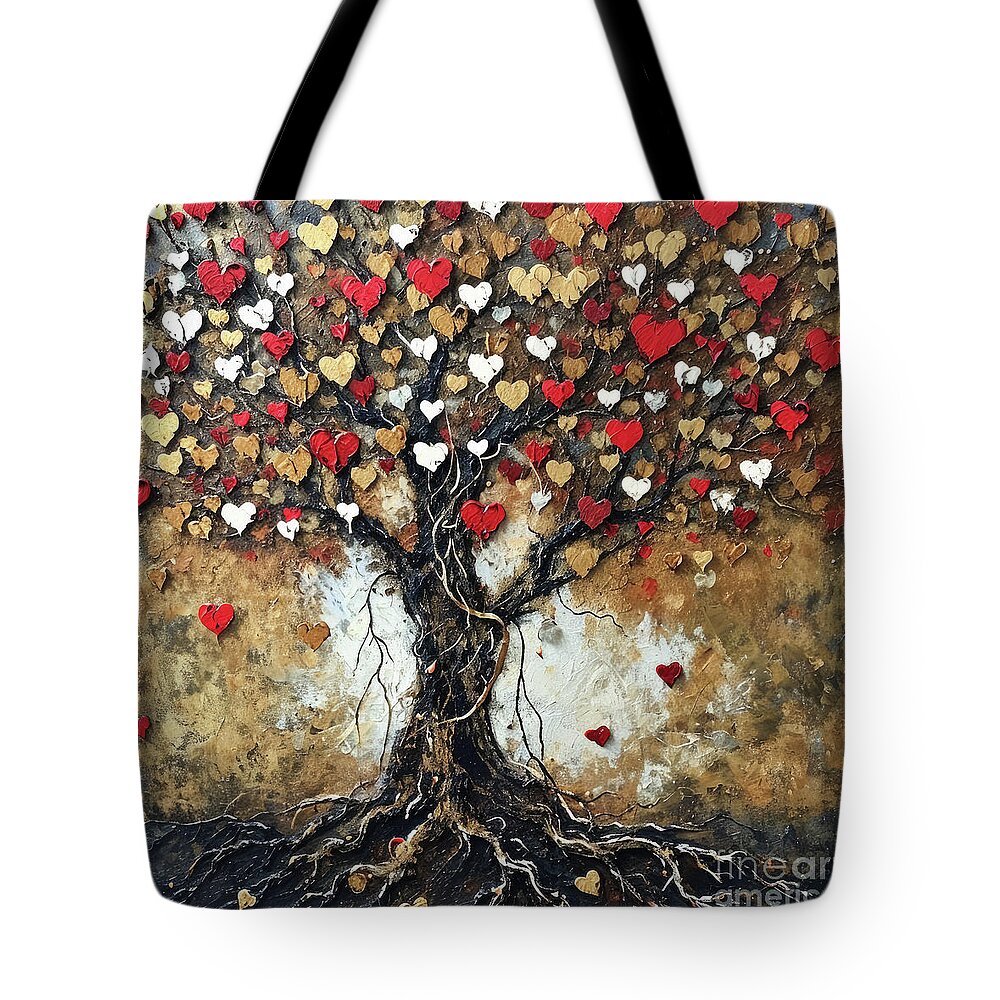 Tree Of Life Tote Bag featuring the painting Tree Of Hearts by Tina LeCour