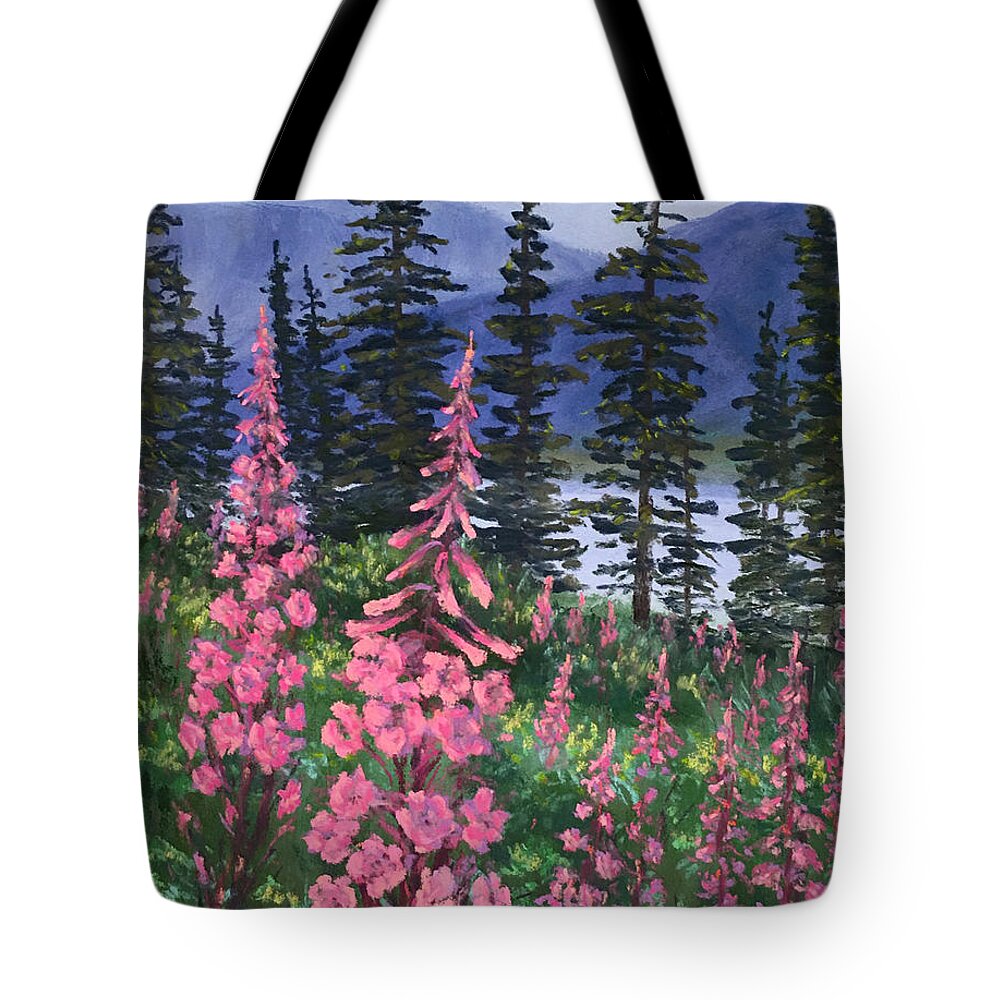 Wildflowers Tote Bag featuring the painting Treeline Beauties by Lee Tisch Bialczak