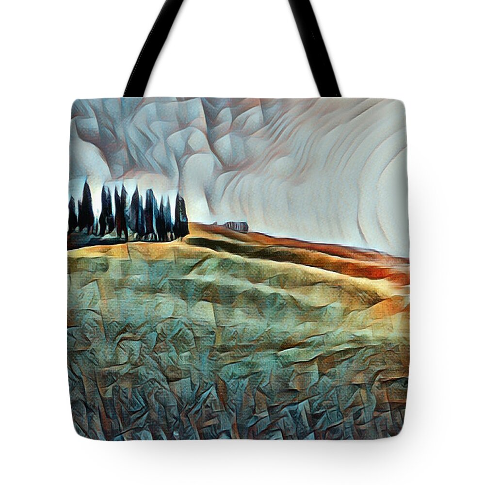 Aestheticism Tote Bag featuring the painting Trees Hill Landscape 2 by Tony Rubino