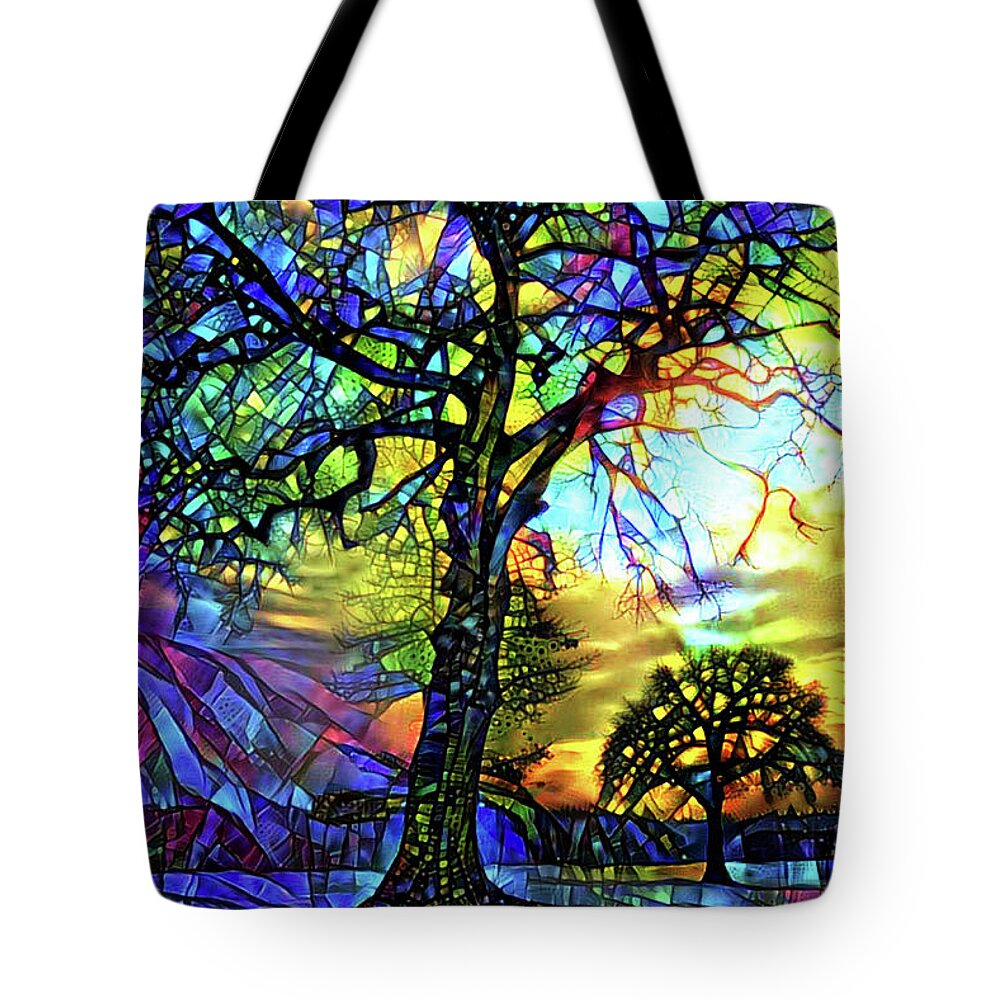 Stained Glass Tote Bag featuring the digital art Trees - Stained Glass by Peggy Collins