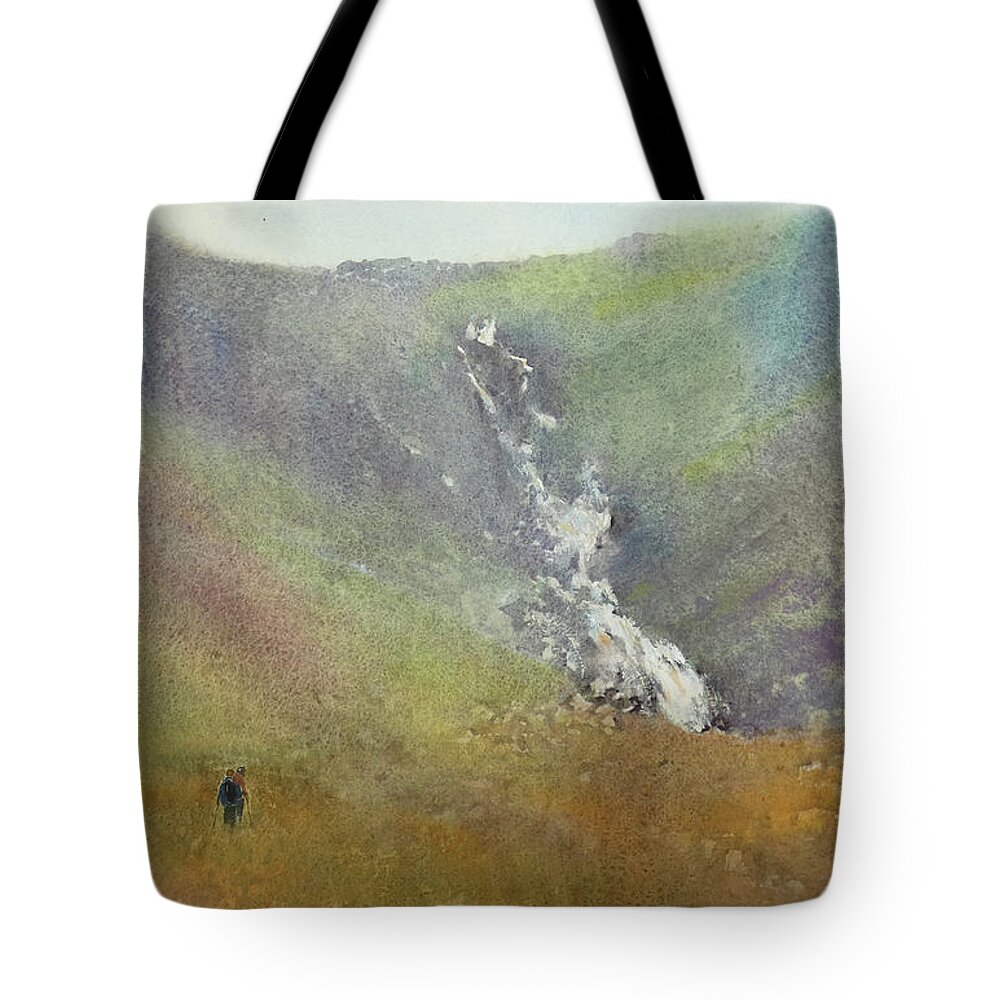Landscape Tote Bag featuring the painting Trekking to Mahon Falls by Keith Thompson