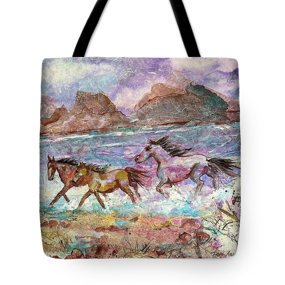 Horse Tote Bag featuring the painting Tres Amigos by Elaine Elliott