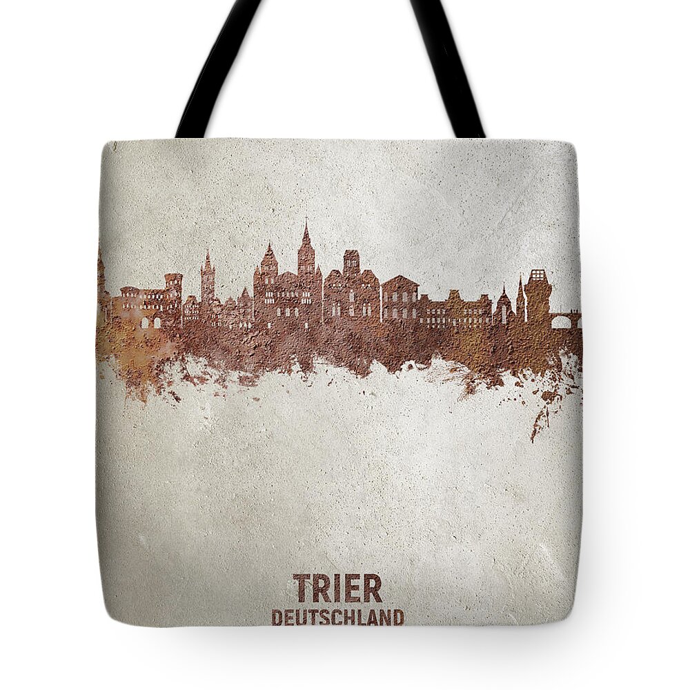 Trier Tote Bag featuring the digital art Trier Germany Skyline #51 by Michael Tompsett