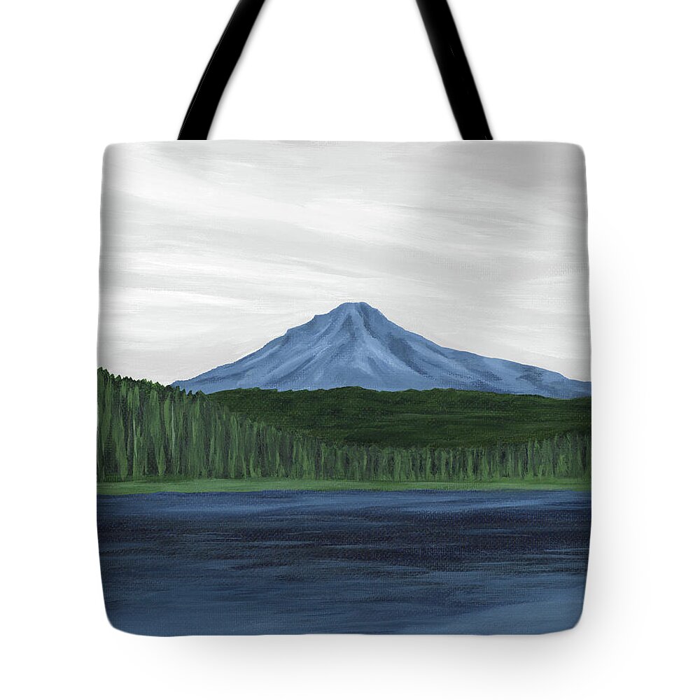 Navy Blue Tote Bag featuring the painting Trillium Lake by Rachel Elise
