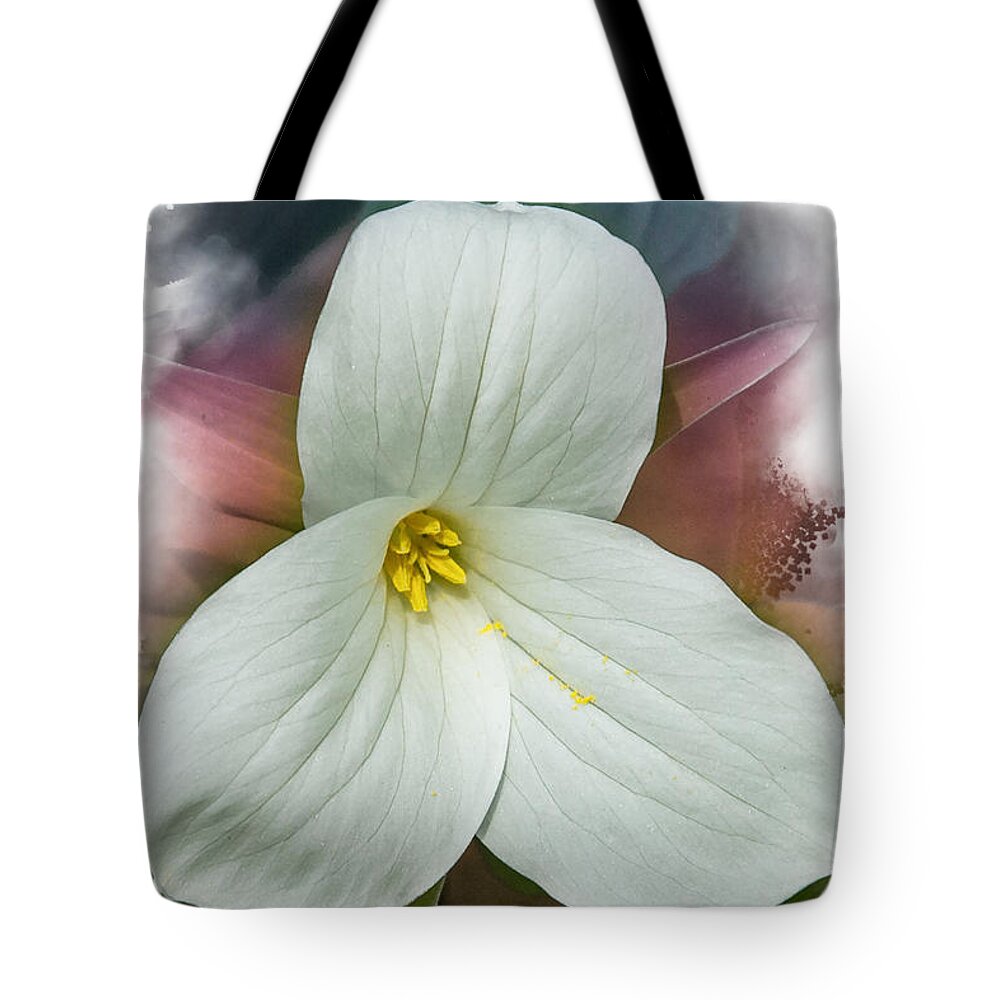 Spring Tote Bag featuring the mixed media Trillium by Moira Law