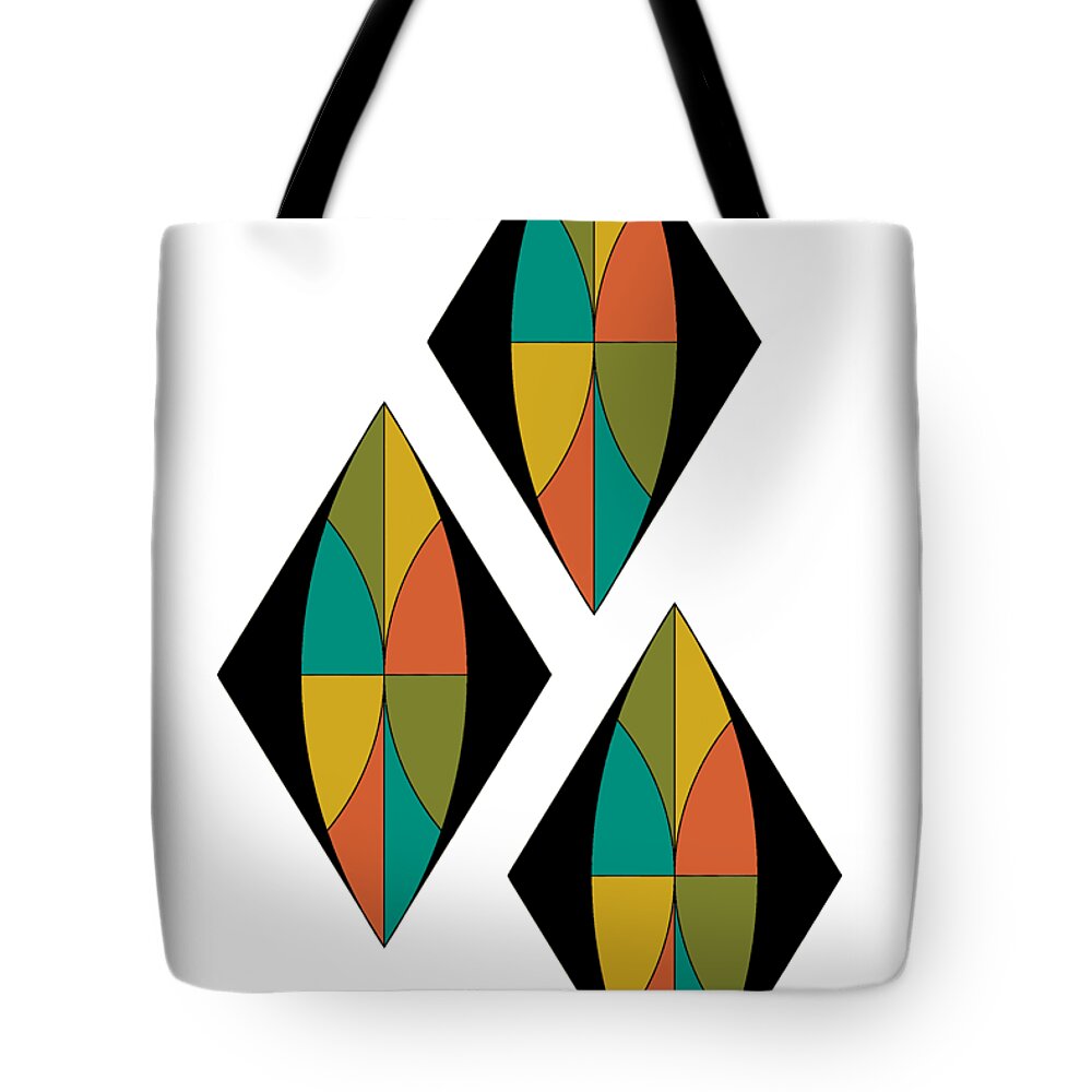 Mid Century Tote Bag featuring the digital art Triple Diamonds Mid Century on white with diagonal line background by DB Artist