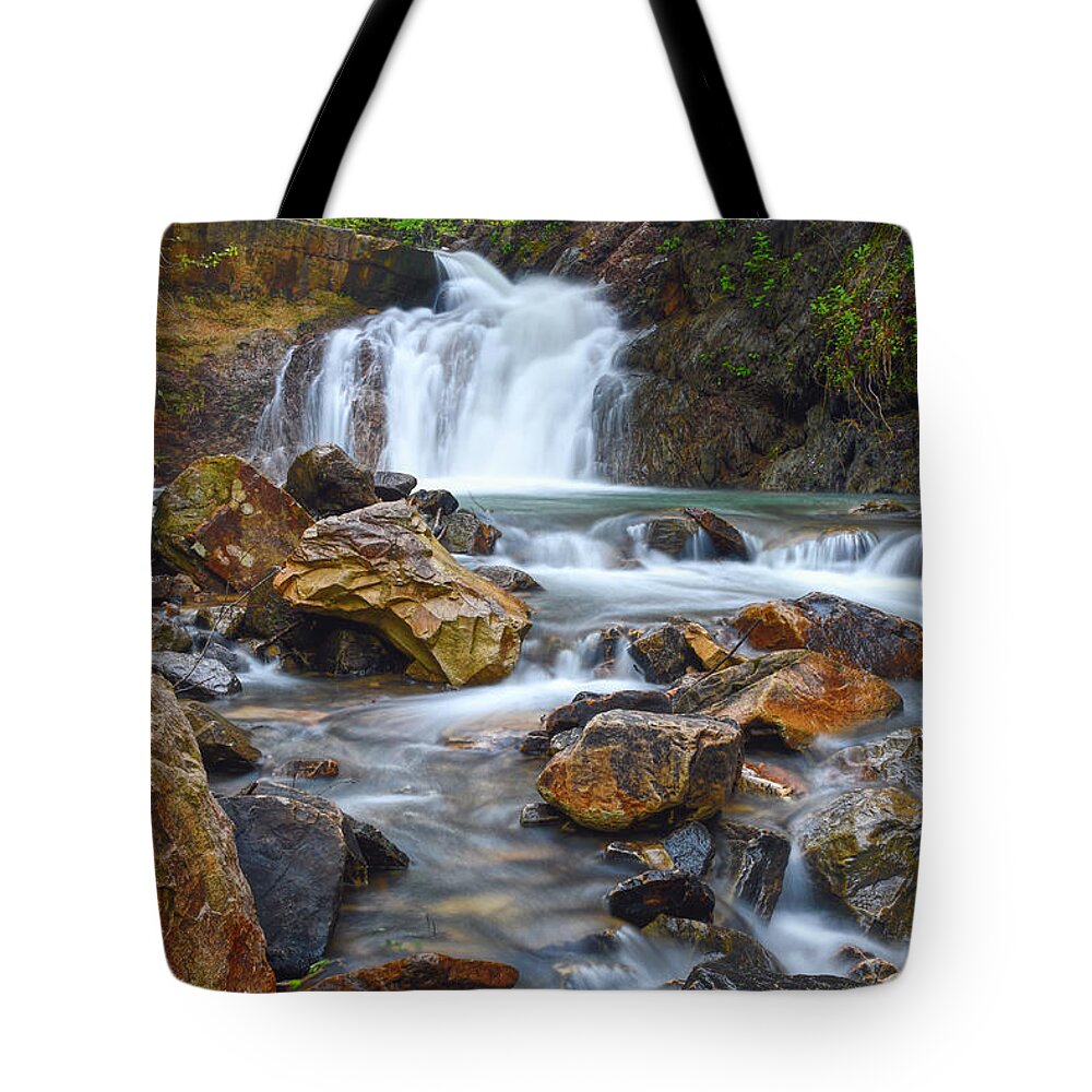 Triple Falls Tote Bag featuring the photograph Triple Falls On Bruce Creek 3 by Phil Perkins