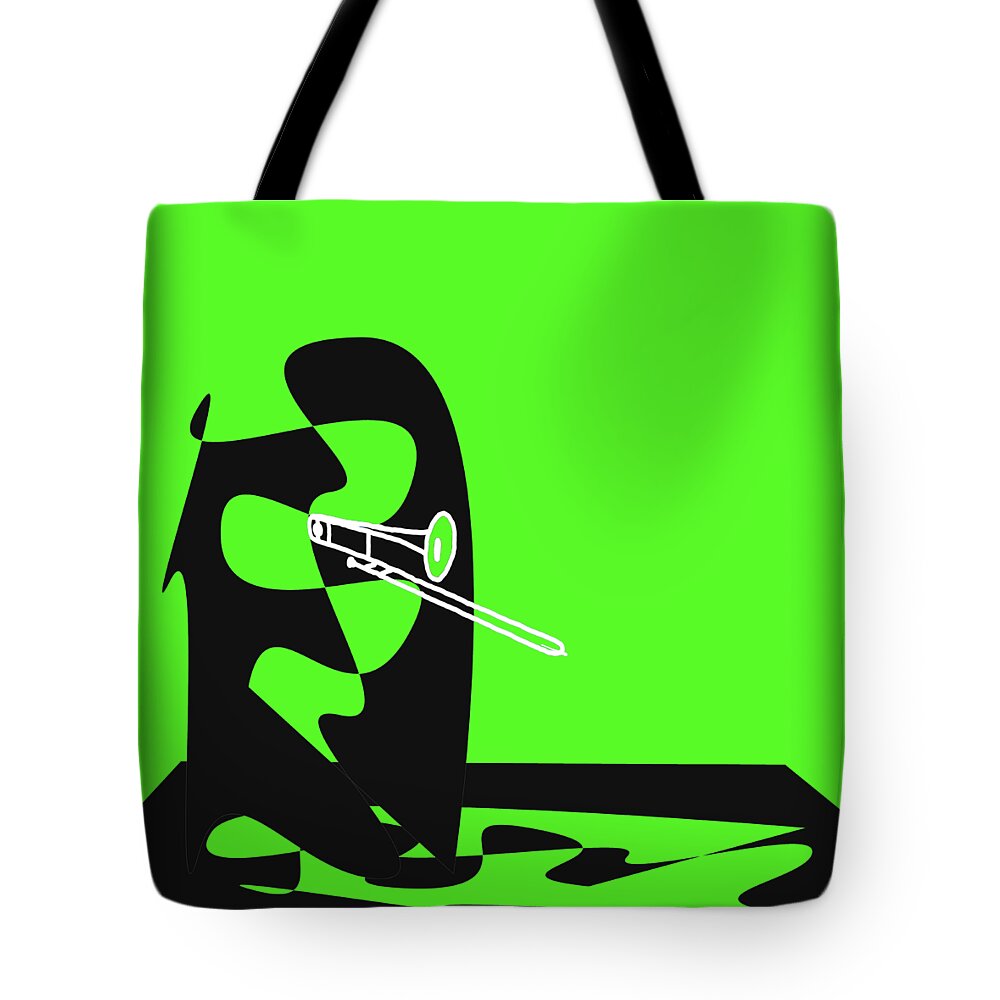 Trombone Lessons Tote Bag featuring the digital art Trombone in Green by David Bridburg