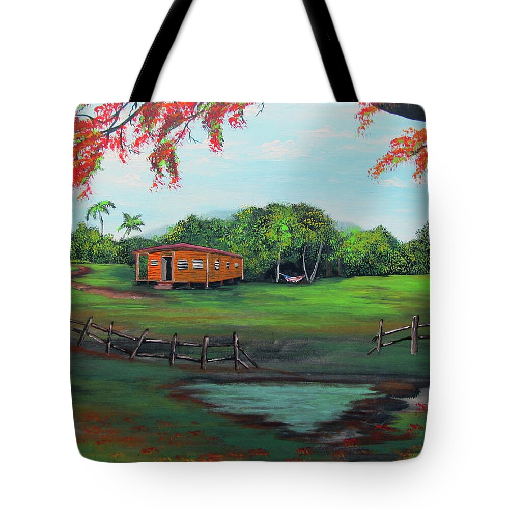 Country Living Tote Bag featuring the painting Tropical Country Living by Gloria E Barreto-Rodriguez
