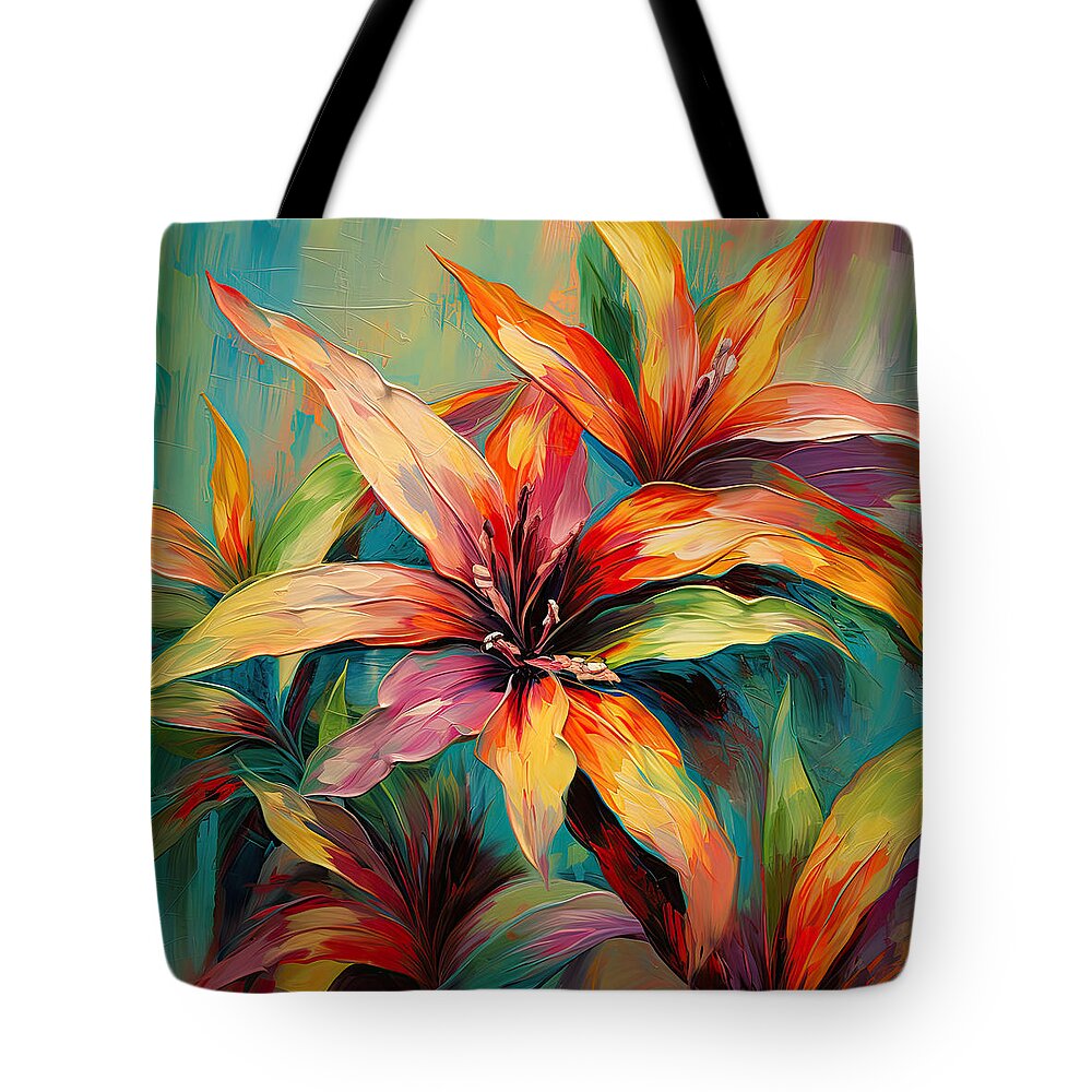 Tropical Leaves Tote Bag featuring the digital art Tropical Leaves Art - COlorful Tropical Leaves Art by Lourry Legarde