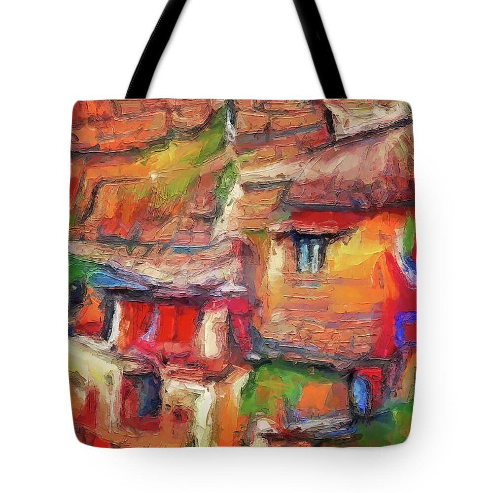 Tropical Village Tote Bag featuring the painting Tropical Village by Dan Sproul