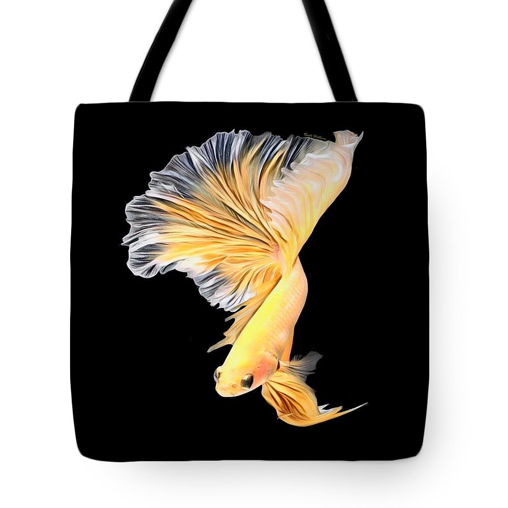 Tropical Yellow Betta Fish On Black Background Tote Bag by Scott Wallace  Digital Designs - Pixels